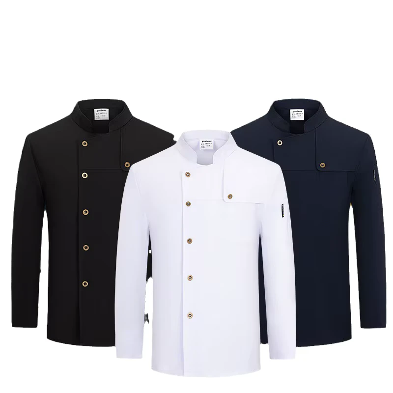 High End Kitchen Chef's Clothes Elastic Long Sleeved Coat for Hotel Catering Woven Fabric Kitchen Work Apparel