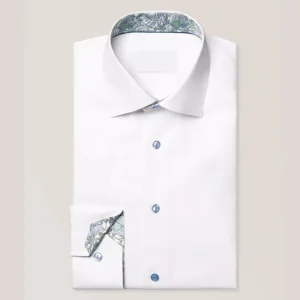 High Performance White Men’s 100% Organic Cotton Eco Friendly Formal Full Sleeve Turn down Collar Floral Effect Dress Shirt