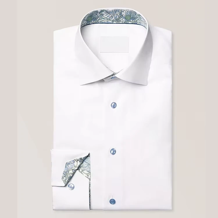 High-Performance-White-Mens-100-Organic-Cotton-Eco-Friendly-Formal-Full-Sleeve-Turn-down-Collar-Floral-Effect-Dress-Shirt