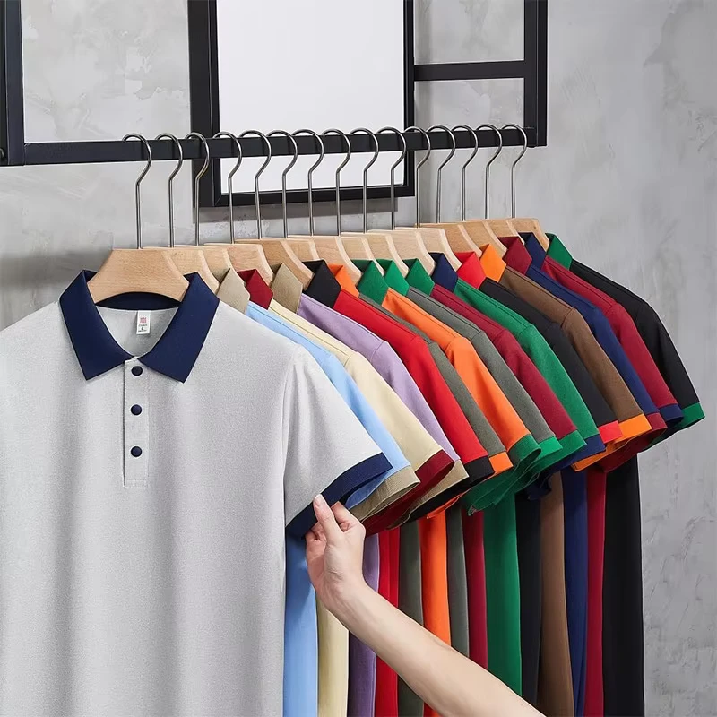 High Quality 100% Polyester Men's Navy Red Contrast Polo Shirt Summer Short Sleeve Work Uniform with Custom Embroidery Logo