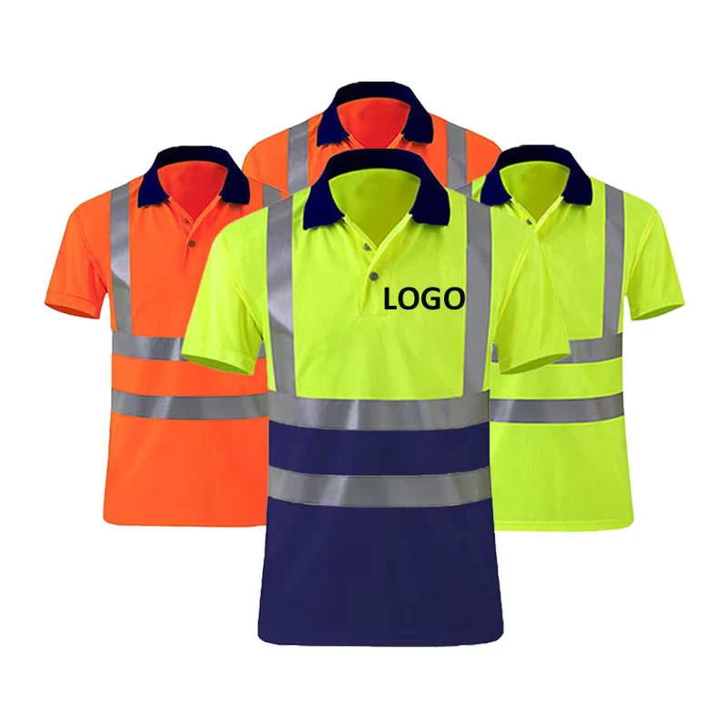 High Quality 100% Polyester Traffic Style Hi Vis Polo Shirts Custom Logo Warning Breathable Safety Reflective Workwear Uniform