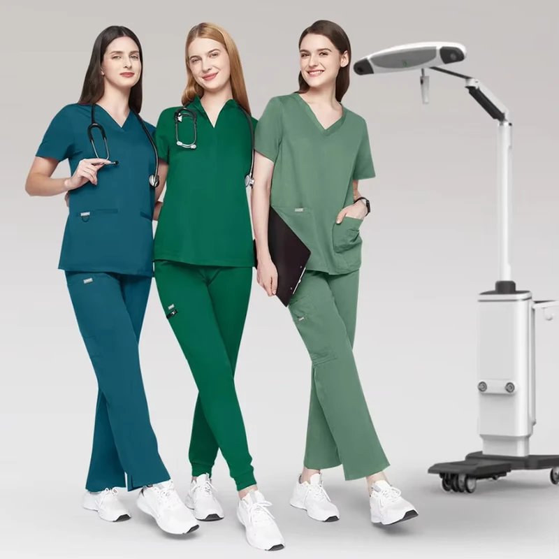 High Quality 4 Way Stretch Medical Scrubs Set Soft Breathable Hospital Nurse Uniform Fashion Doctor Scrub Suit