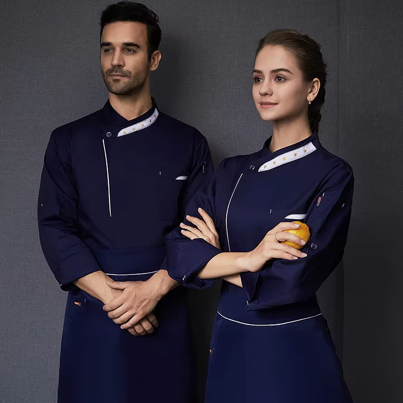 High Quality 5 Start Hotel Chef Uniform Kitchen Set New Design Chef Coats Jacket for Female Men Dinning Waiter Chef Clothes