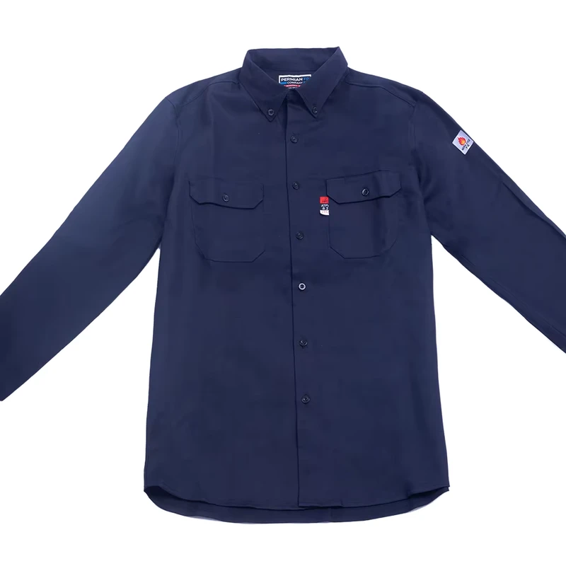 High Quality 88% Cotton 12% Nylon Men's Plus Size FR Scrub Uniform Work Shirt OEM Service Flame Retardant Navy