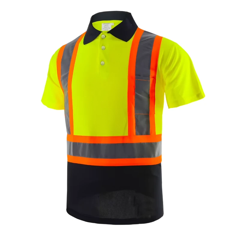 High Quality Bird Eye Breathable Security ANSI Class 2 High Visibility Reflective Customized Logo Safety Polo Shirt Ready Ship