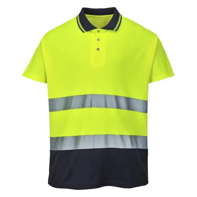 High Quality Breathable Cotton Short Sleeve Hi Vis Safety Work Polo Shirt with Reflective Stripes