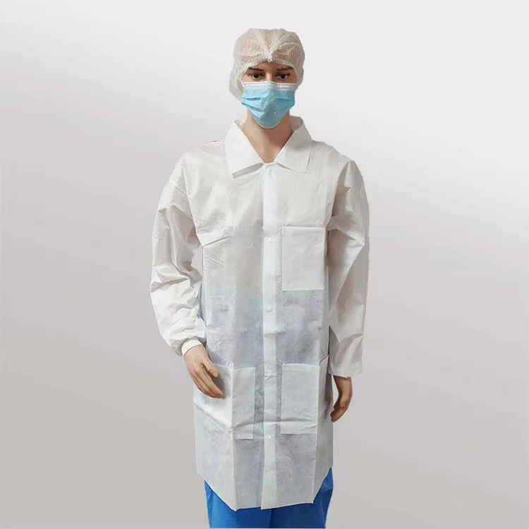 High Quality CE PP Disposable Lab Coat Gown Unisex Latex Free Workwear Suit EN14683 Standard 95% Filter Rating