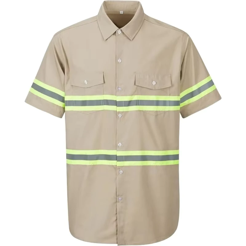 High Quality Class 3 Anti Static Polyester Short Sleeve Hi Vis Button Up Reflective Safety Work Shirts for Men