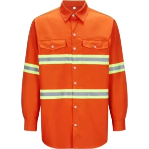 High Quality Class 3 Long Sleeve Polyester Hi Vis Button Up Reflective Safety Work Shirt Orange Anti UV Breathable for