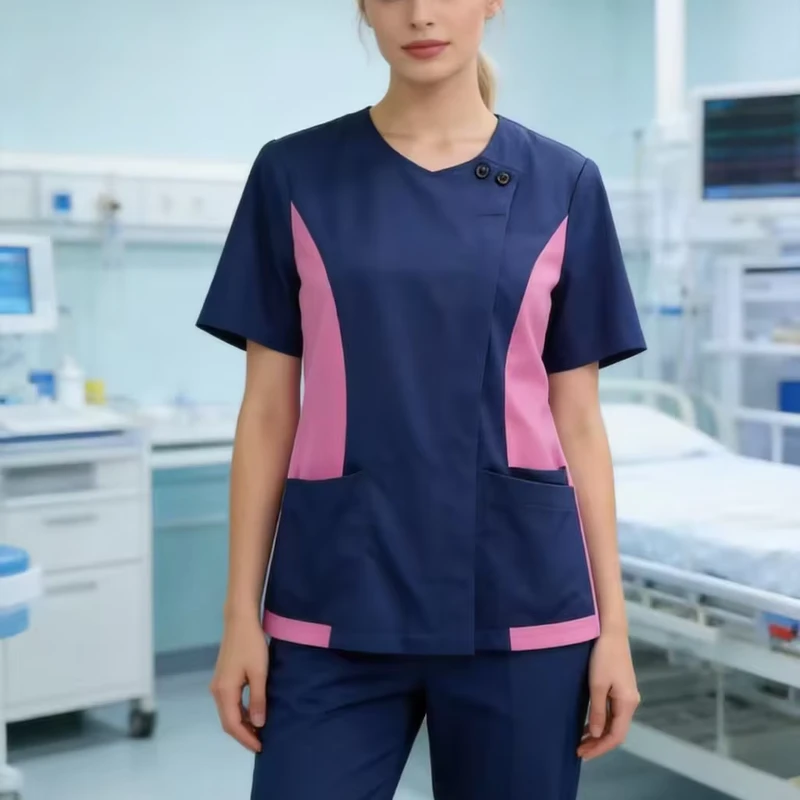 High Quality Comfortable Men's Women's Medical Uniform Scrubs Top Customizable Breathable Woven Fabric Polyester Rayon Hospital