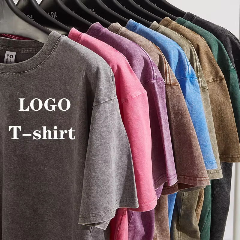 High Quality Cotton Custom Logo T Shirt For Men Blank Heavy Weight Oversized Vintage Acid Washed Hip Hop Street Men's T Shirts
