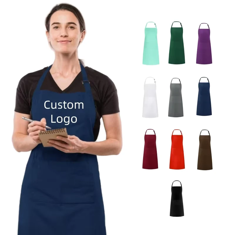 High Quality Custom Black Cotton Polyester Chef Bib Aprons Adjustable for Women Men for Restaurant & Bar Cooking Salon Services