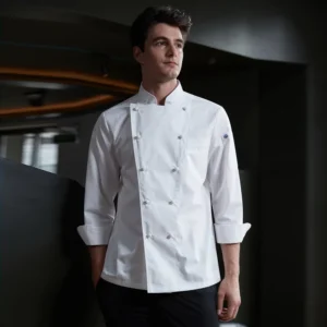 High Quality Custom Embroidery OEM Logo Chef Jacket Restaurant Kitchen Hotel Chef Cook Uniform Unisex Men Polyester Cotton Long