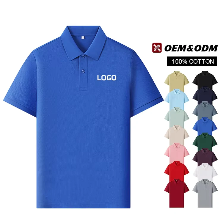 High Quality Custom Logo Cotton Pique Knit Fabric Custom Men's Polo Shirt Ribbed Collar Short Sleeve T Shirt for Work Business