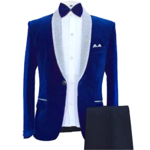 High Quality Custom Made Royal Blue Shawl Lapel Men Suits Elegant Groom Tuxedos Velvet Groomsmen Wedding blazer Sets