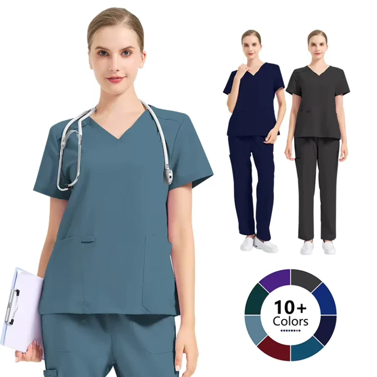 High-Quality-Custom-logo-Lab-Uniform-Two-piece-Set-Oem-Printed-logo-Hospital-Surgical-Operating-Room-V-neck-Nurses-Scrubs-Suit