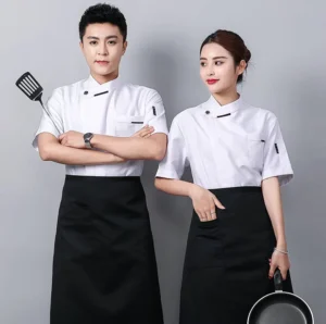 High Quality Customized Logo Premium Quality Catering Uniform Short Sleeve Coat Cooking Chef Uniform for Hotel and Restaurant