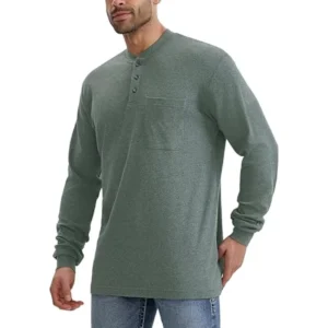 High Quality FR Shirts Long Sleeve Henley Cotton for Heather Blended Flame Resistant Arc Flash Safety CAT2 Work T Shirt