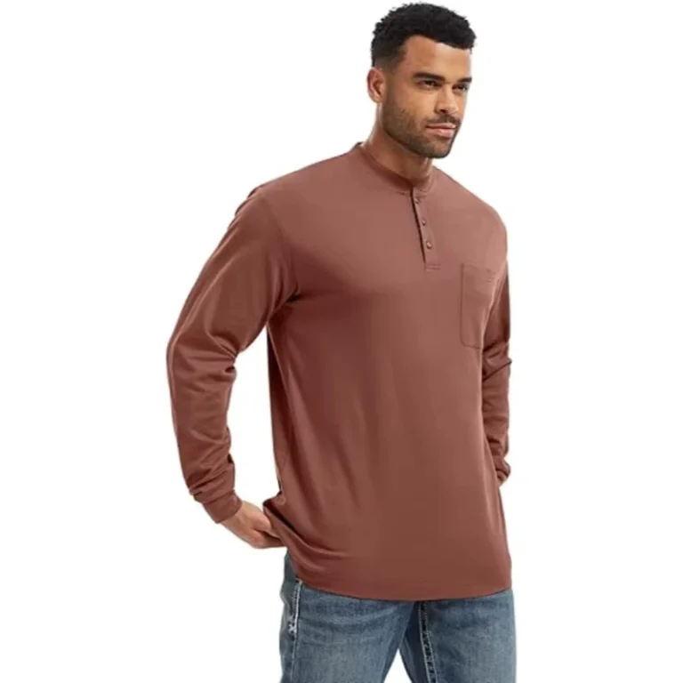 High-Quality-FR-Shirts-Long-Sleeve-Henley-Cotton-for-Heather-Blended-Flame-Resistant-Arc-Flash-Safety-Welding-Clothing-Work