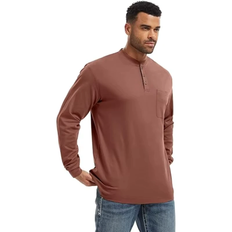 High Quality FR Shirts Long Sleeve Henley Cotton for Heather Blended Flame Resistant Arc Flash Safety Welding Clothing Work