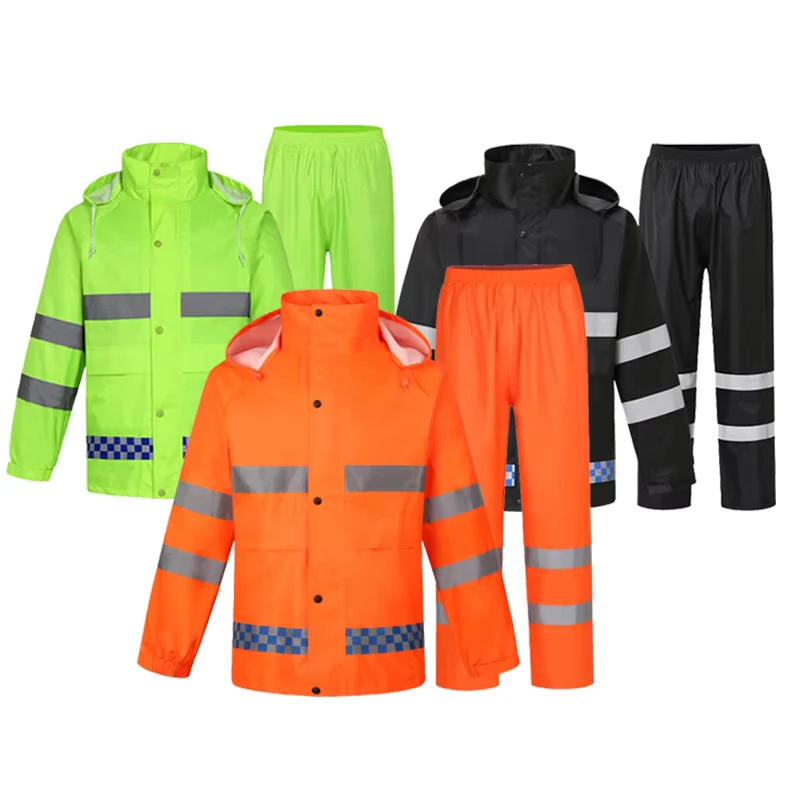 High Quality Hi Vis Safety Gear Work Rain Suit Waterproof Durable Rain Coat Polyester PVC Rainsuit Windproof Raincoat for Men