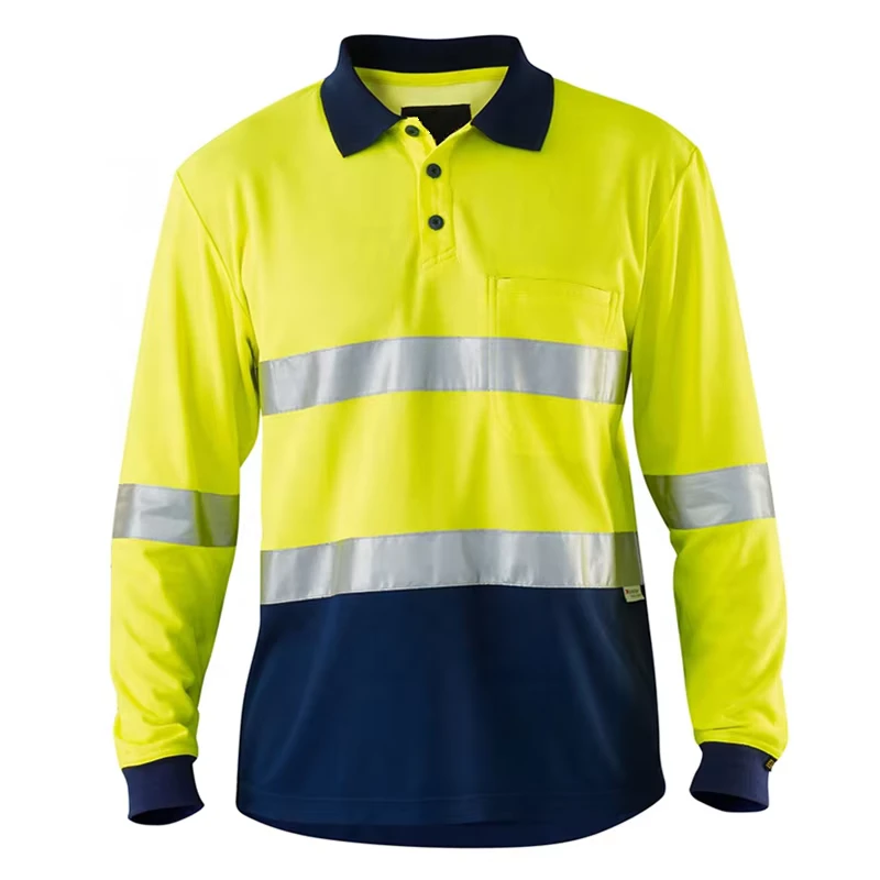 High Quality Hi Vis Waterproof Workwear Long Sleeve Shirt Two Tone Reflective Safety Clothing Polo Shirts