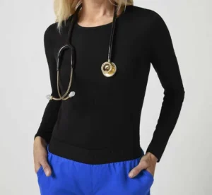 High Quality Hospital Nurse Scrub Sets Crew Neck Custom Medical Scrubs Tops Black Underscrubs