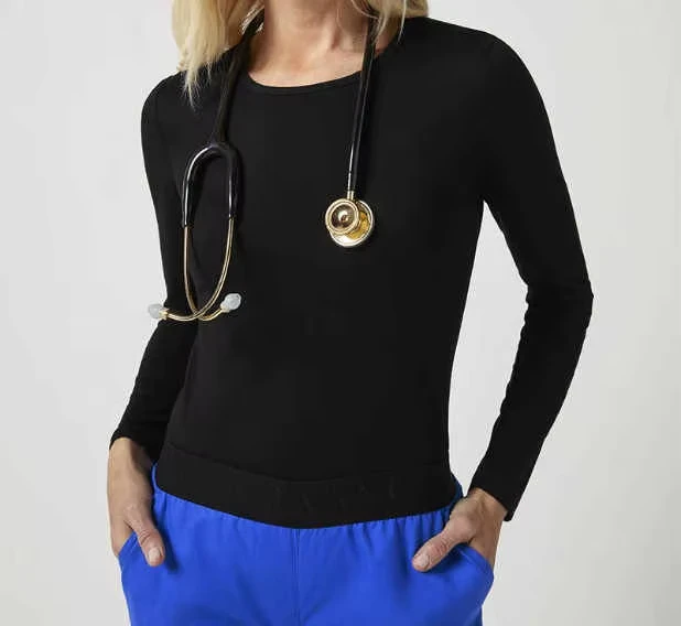 High Quality Hospital Nurse Scrub Sets Crew Neck Custom Medical Scrubs Tops Black Underscrubs
