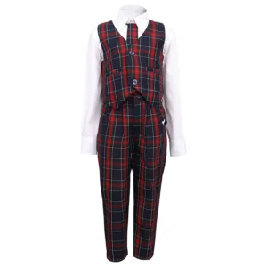 High Quality International School Uniform Design Fabric Plaid 3 Pcs Formal Vest Suit Kids School Uniforms With Tie