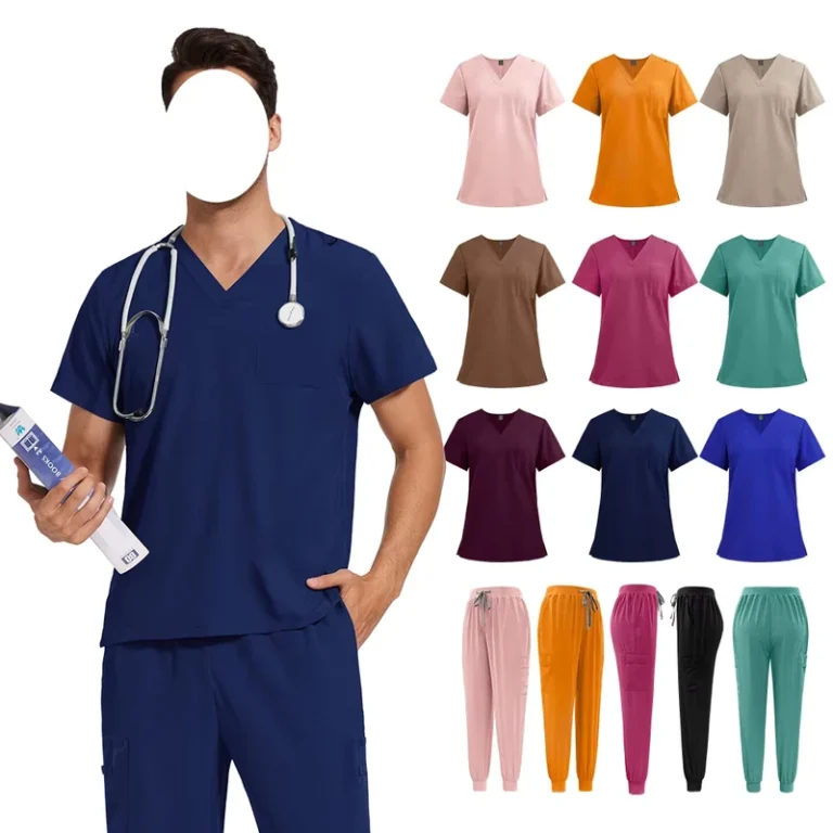 High-Quality-Men-Womens-Doctor-Nurse-Frosted-Scrub-Sets-V-neck-Comfortable-Breathable-Polyester-Custom-Logo-Design-Work-Uniform