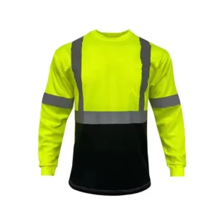 High Quality Men’s Hi Vis Long Sleeve Green T Shirt Customizable Workwear Polyester Material with Customized Logo
