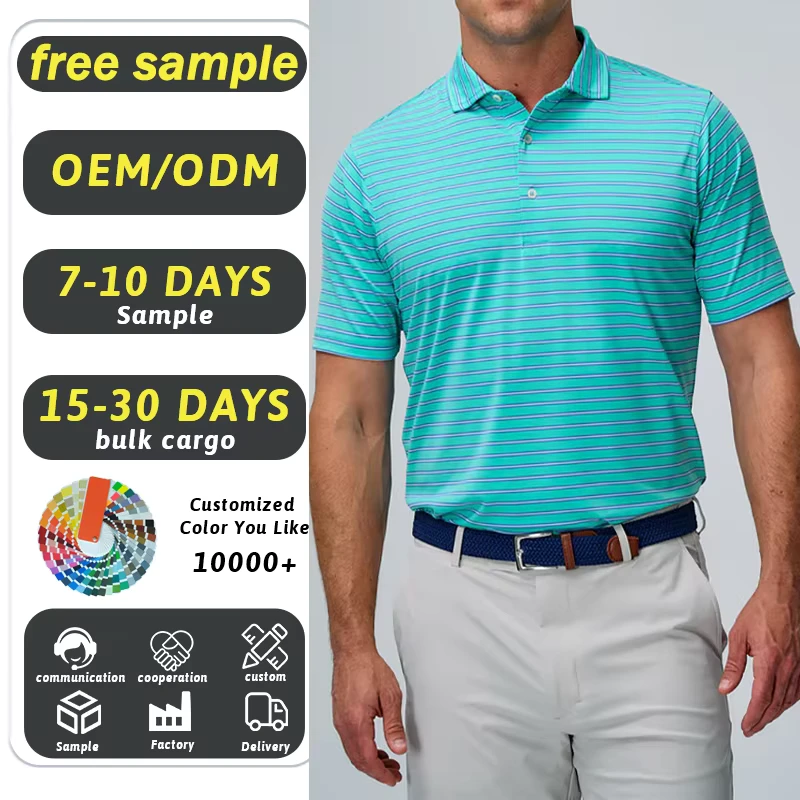 High Quality Mens Short Sleeve Summer Quick Dry Golf Horizontal Striped Polo t Shirt Custom Embroidery logo