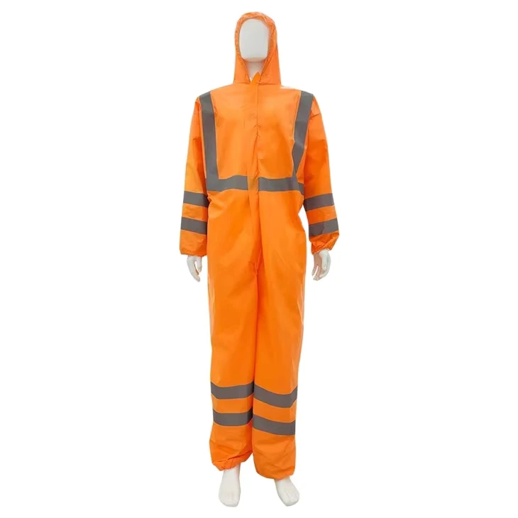 High Quality Microporous Orange Hi Vis Coverall Disposable Protective Overalls with Breathable Fabric Highly Visible Water Proof
