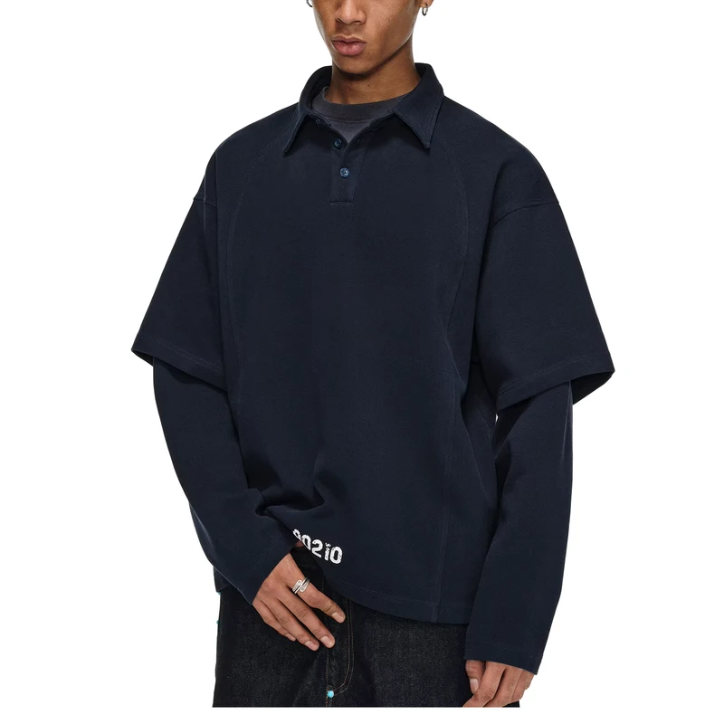 High Quality Oversized Men's Polo T shirts Long Sleeve Raglan Polo t Shirt Double Layer Long Sleeve Polo T shirt