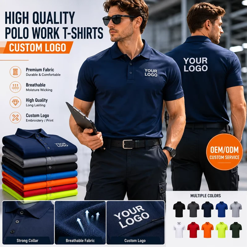 High Quality Polo Work t Shirts with Custom logo Quick Dry Breathable Moisture Wicking Short Sleeve Uniform Apparel