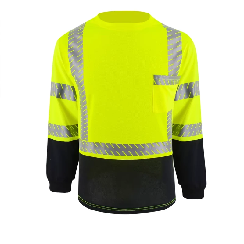 High Quality Reflective Safety Long Sleeve Multiple Silver Reflective Strips Chest Pocket Breathable Material T Shirts