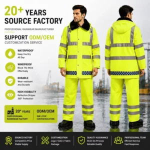 High Quality Reusable Removable Silk Cotton Liner Warm Waterproof Durable Fashionable Hiking Outdoor Oxford Cloth Rain Suit