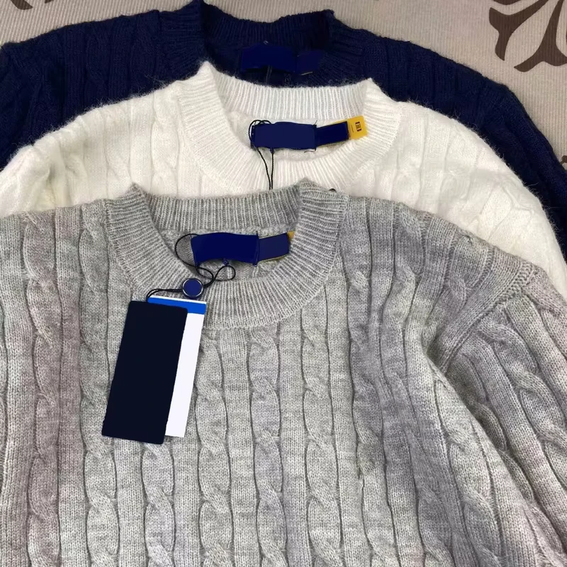 High Quality Scan Code Couple Warm Sweater Embroidered Crew Neck Knit Sweater Men's Cable Knit Heavyweight Sweater in Stock