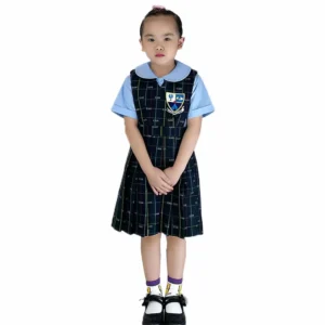 High Quality School Uniform Girls V Neck Pinafore Plaid Pinafore Dress Peter Pan Blouse