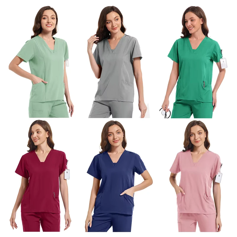 High Quality Soft Fabric Spandex Polyester Nurse Hospital Uniform Medical Clothes SPA Uniforms Beauty Salon Scrub Top Pants Sets