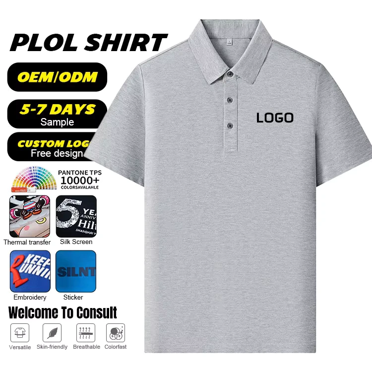 High Quality Solid Plain Blank 190G Polyester Business Work Rayon Men Golf T shirts Custom Logo Summer Business Polo Shirts