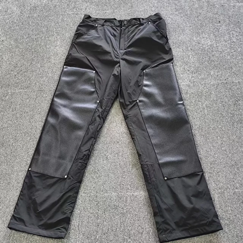 High Quality Straight Long Pants Rivet Design Casual Pants Leather Stitching Pants