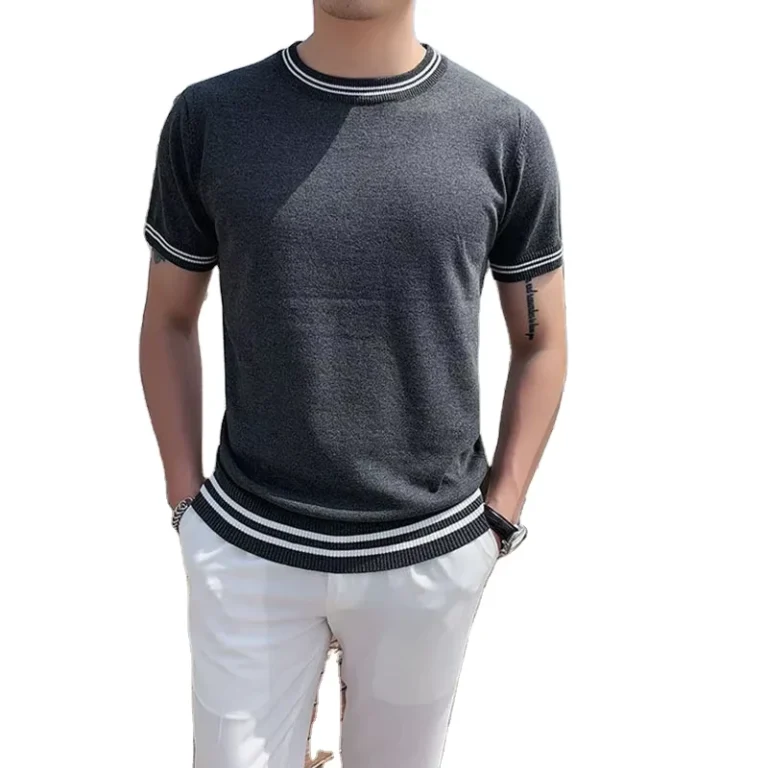 High-Quality-Striped-T-shirt-Slim-Fit-Men-Knitted-Short-Sleeve-Sweater-Pullover