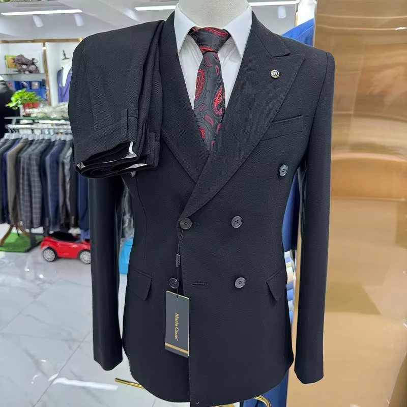 High Quality Two Piece Men's Wedding Suit Sets Business Office Fashion Blazer + Pants Top Men's Clothing
