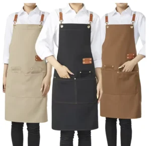 High Quality Unisex Waterproof Canvas Leather Accessories Apron Customized Logo Printing Restaurant and Bar Uniforms