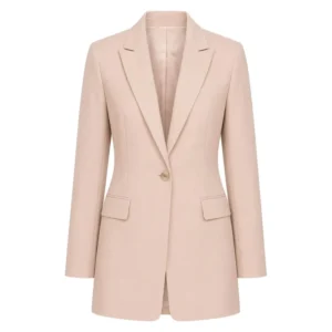 High Quality Women’s Solid Color Woolen Two Piece Tailored Suit Blazer Set Button Closure Long Sleeve Breathable V neck