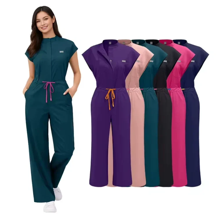 High-Quality-Womens-Wide-Leg-Scrub-Jumpsuit-Hospital-Scrub-Uniforms-Covered-Center-Front-Zipper-Clearance-Scrubs-Set