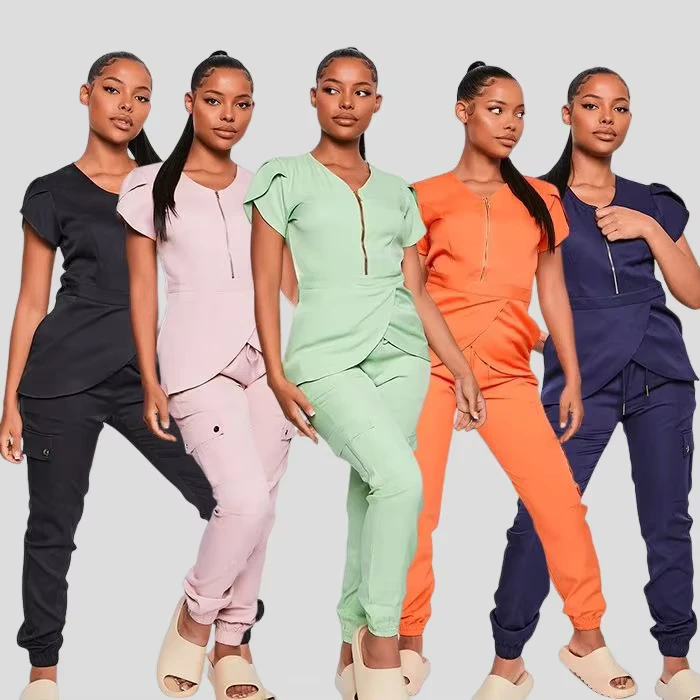 High Quality Woven Breathable Medical Scrubs for Unisex Nurses Short Sleeve Top and Pants Set