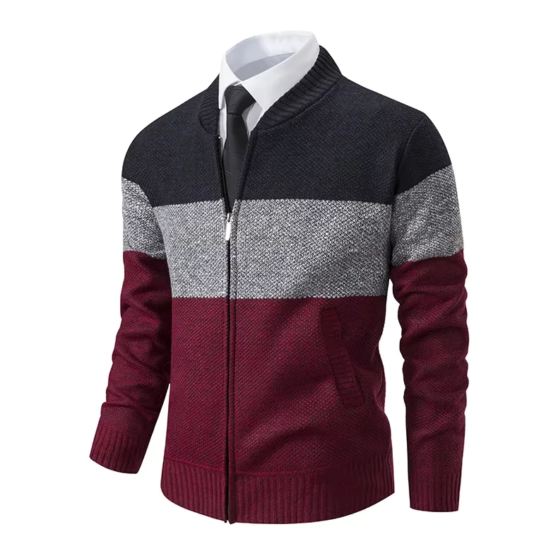 High Qualitymen Sweater Tops Knit Apparel Autumn Winter Plus Size Thick Casual Stand Collar Fashion Cardigan Sweater