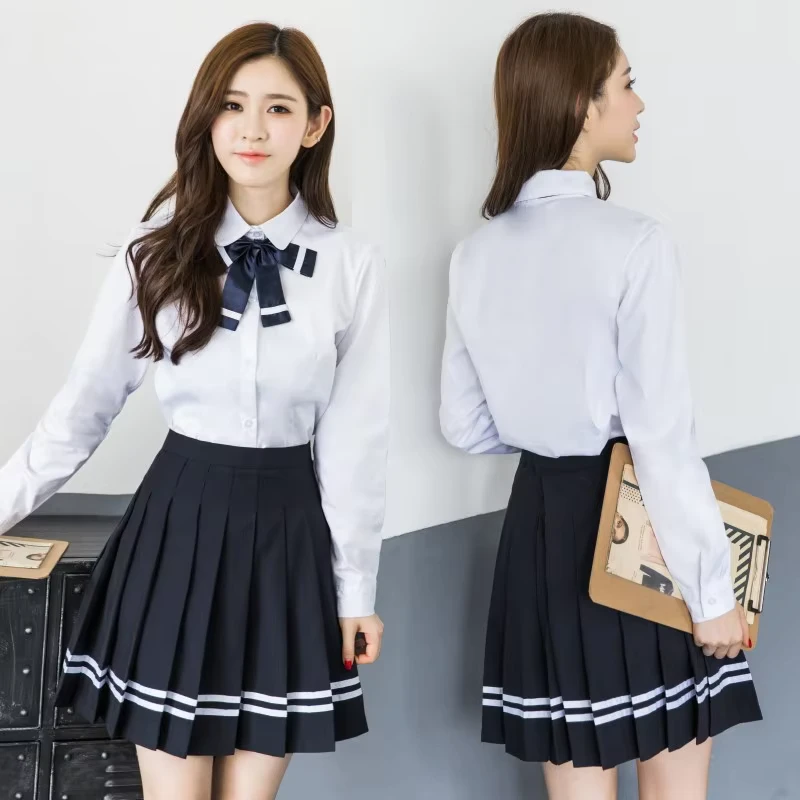 High School Girls' Uniform Shirt and Skirt Set Customizable